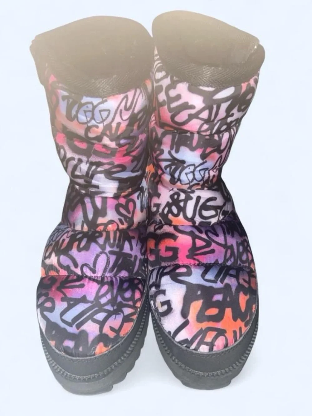 UGG Black Graffiti-Trim Quilted Puffy Boots
